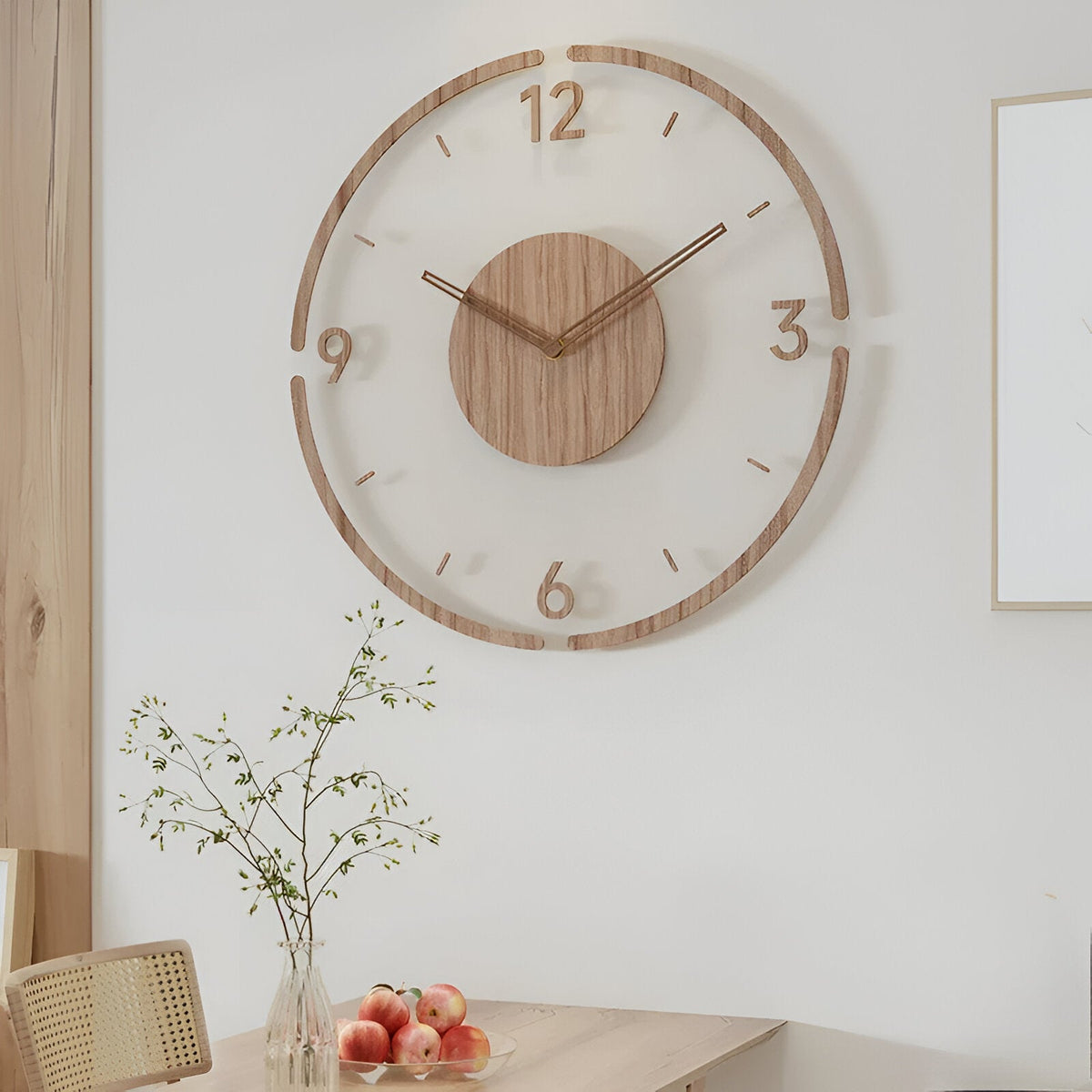 Zegar ścienny drewniany 30 lub 35 cm – przezroczysta tarcza akrylowa, cichy, 3 wzory