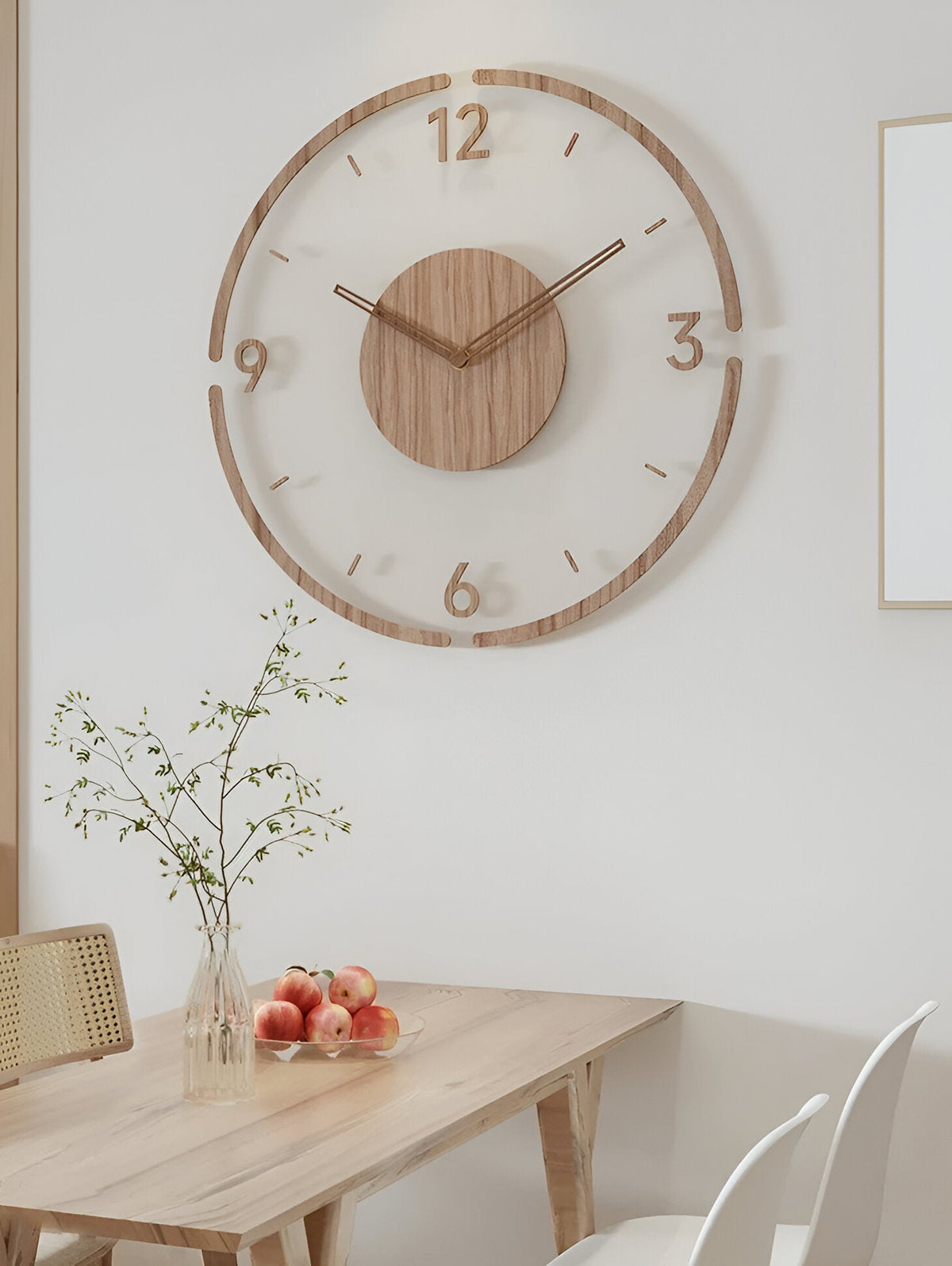Zegar ścienny drewniany 30 lub 35 cm – przezroczysta tarcza akrylowa, cichy, 3 wzory