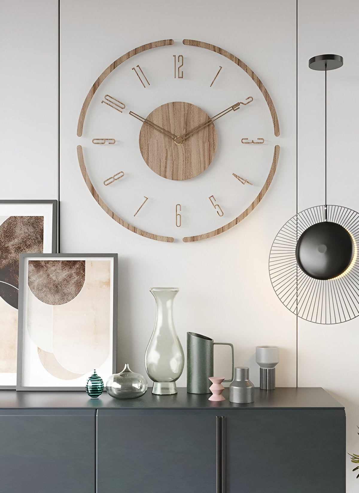Zegar ścienny drewniany 30 lub 35 cm – przezroczysta tarcza akrylowa, cichy, 3 wzory