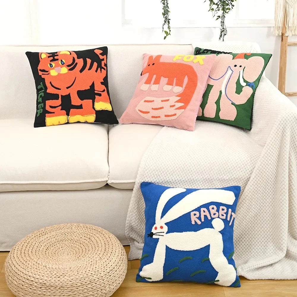 Poszewki na poduszki 45x45 cm z haftem – dekoracyjna poszewka retro ze zwierzęcym motywem