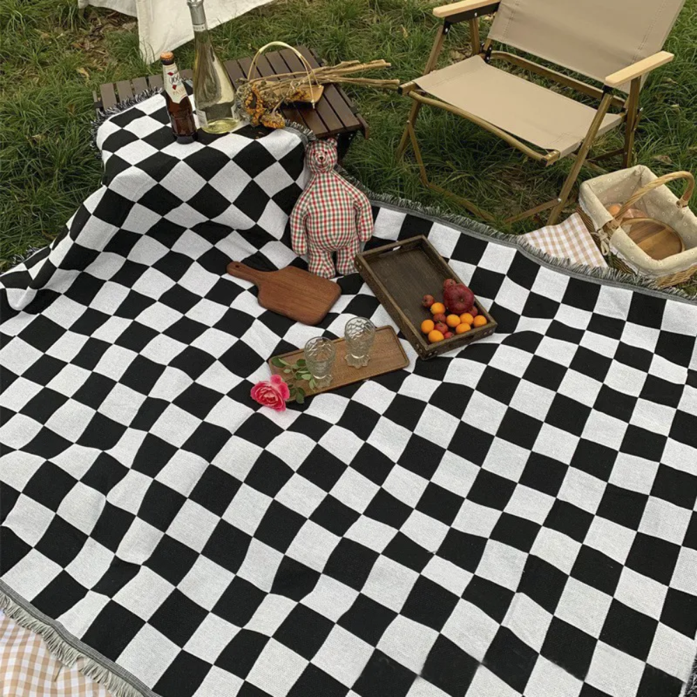 Klasyczny Koc Piknikowy 130x180 cm – Miękka Mikrofibra w Kratkę do Użytku na Zewnątrz i w Domu 4