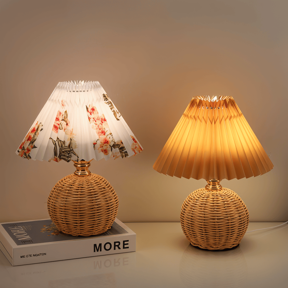 Lampa stołowa Brolly Pleated - Lampa rattanowa w stylu retro - Lampa stołowa stożkowa 1