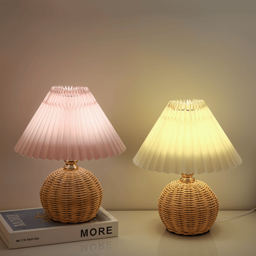 Lampa stołowa Brolly Pleated - Lampa rattanowa w stylu retro - Lampa stołowa stożkowa 2