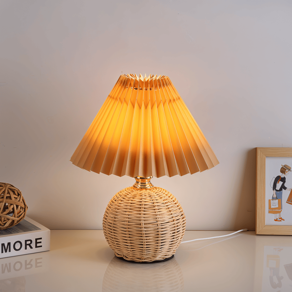 Lampa stołowa Brolly Pleated - Lampa rattanowa w stylu retro - Lampa stołowa stożkowa 8