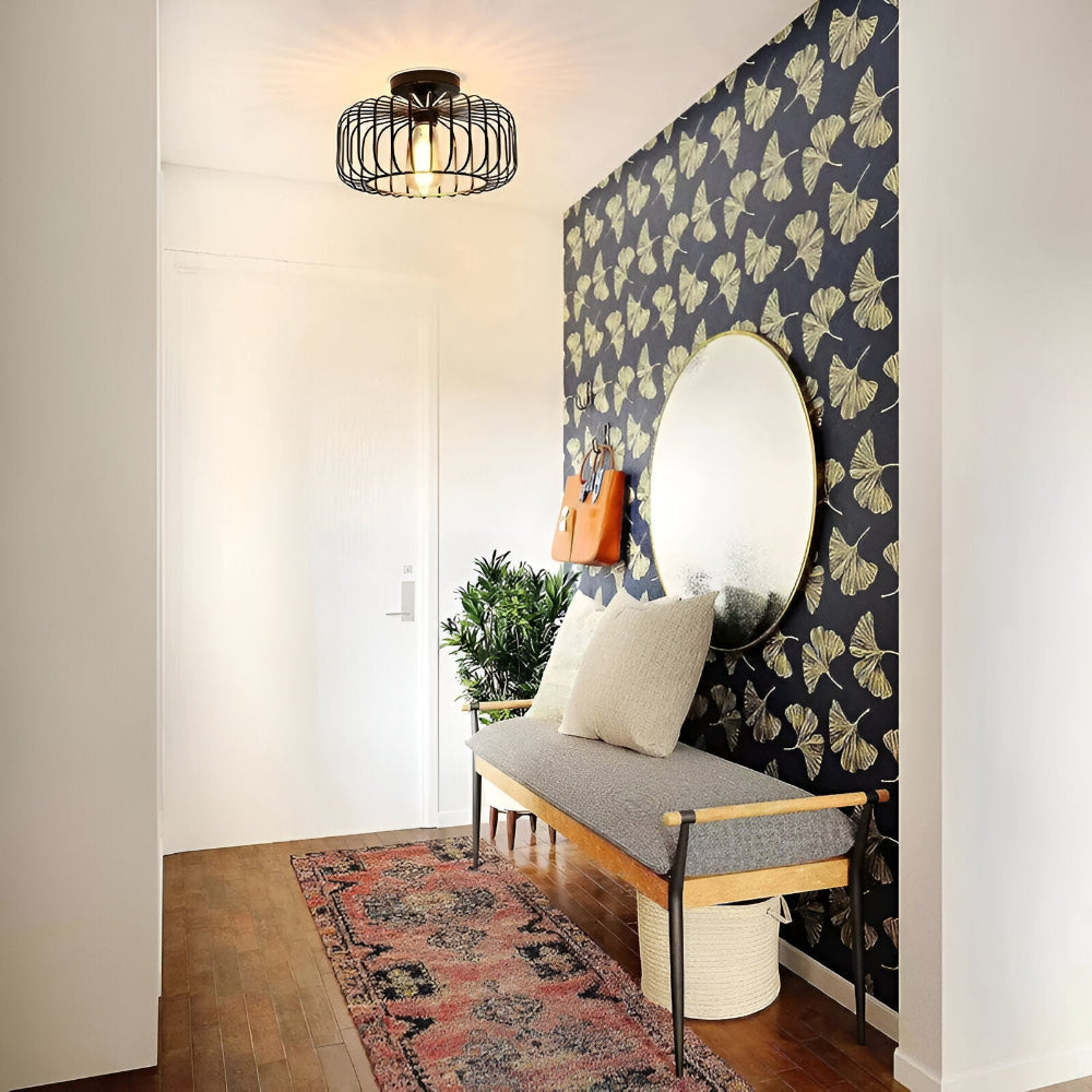 Lampa sufitowa E27 Birdcage - Czarna lampa w kształcie klatki - Lampa sufitowa do montażu na powierzchni 4