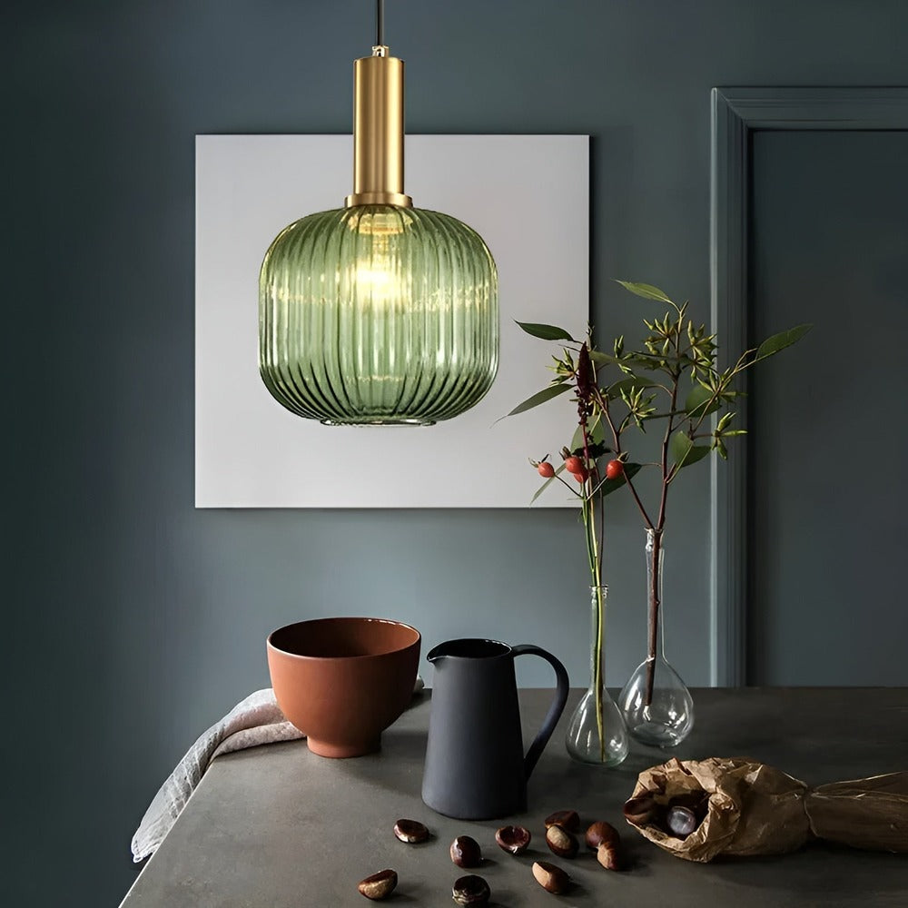 Lampa sufitowa HuedRibbed – prążkowany żyrandol ze szkła vintage 3