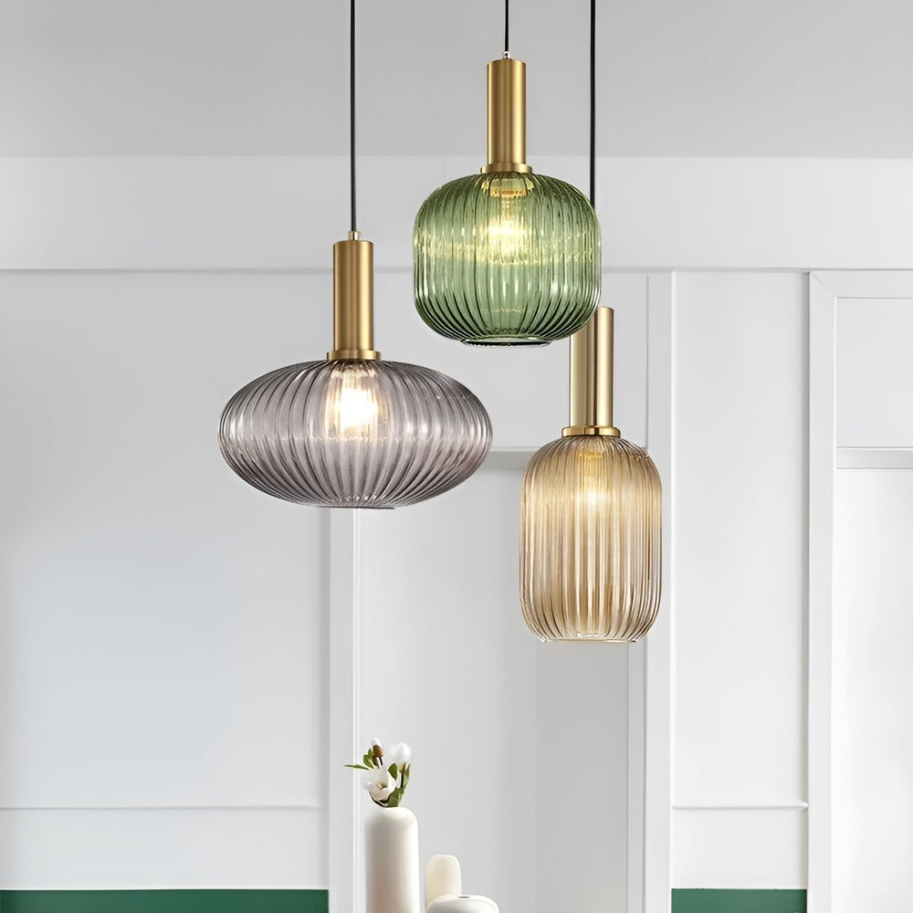Lampa sufitowa HuedRibbed – prążkowany żyrandol ze szkła vintage 6