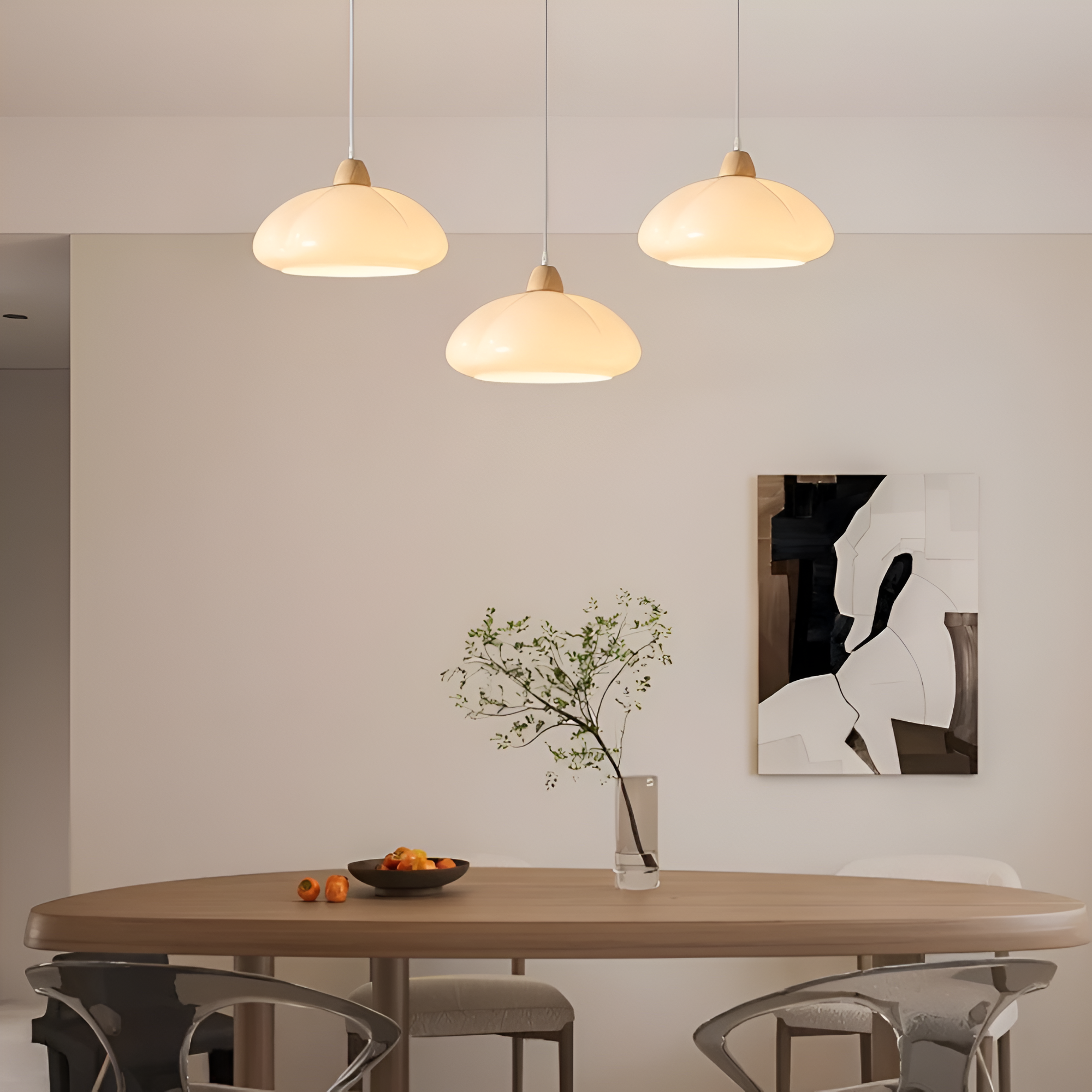 Lampa wisząca w stylu retro - Lampa wisząca inspirowana dynią, wykonana ze szkła nordyckiego i drewna 3