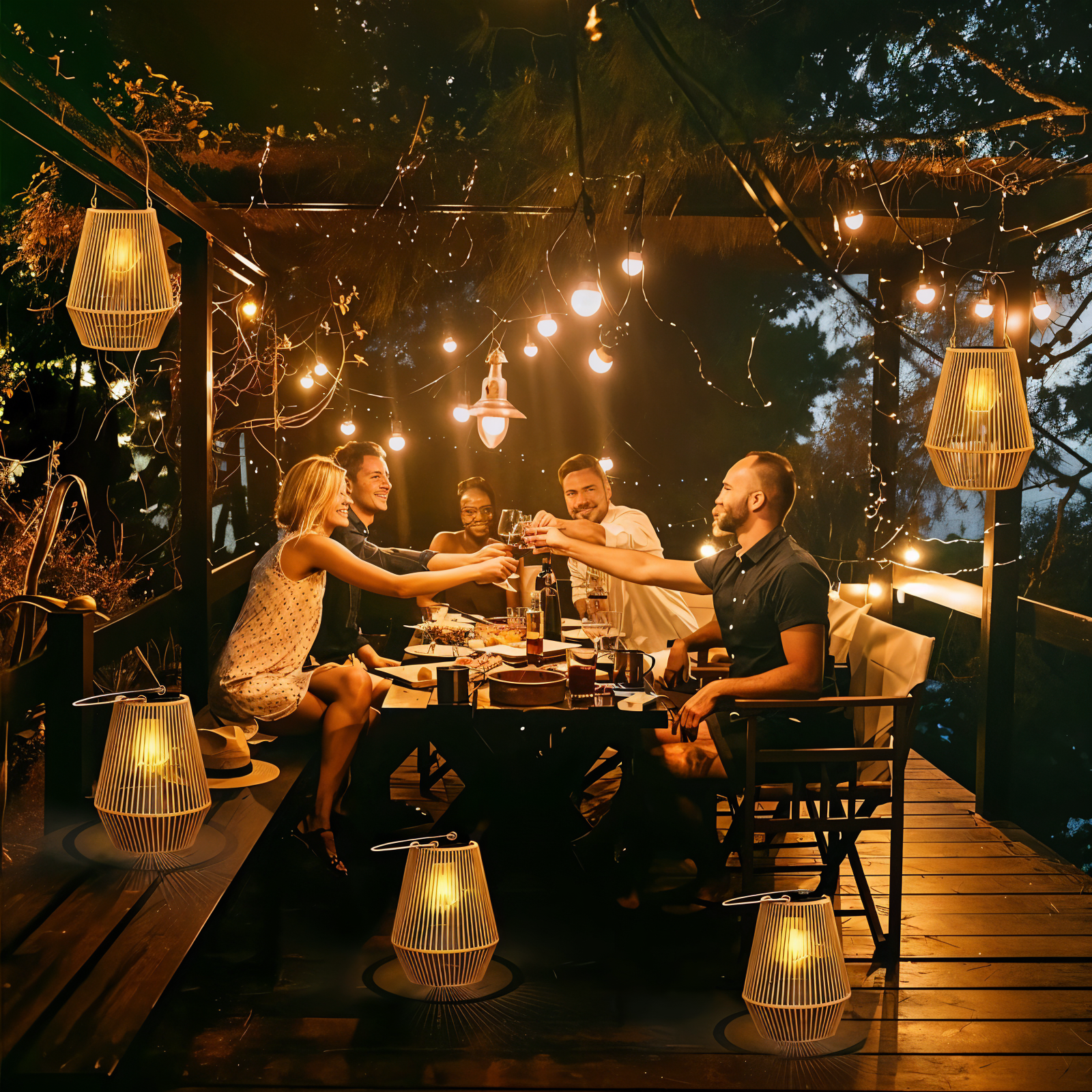 Lampy solarne CageRattan Garden - Lampy solarne bambusowe - Wodoodporna wisząca latarnia 4