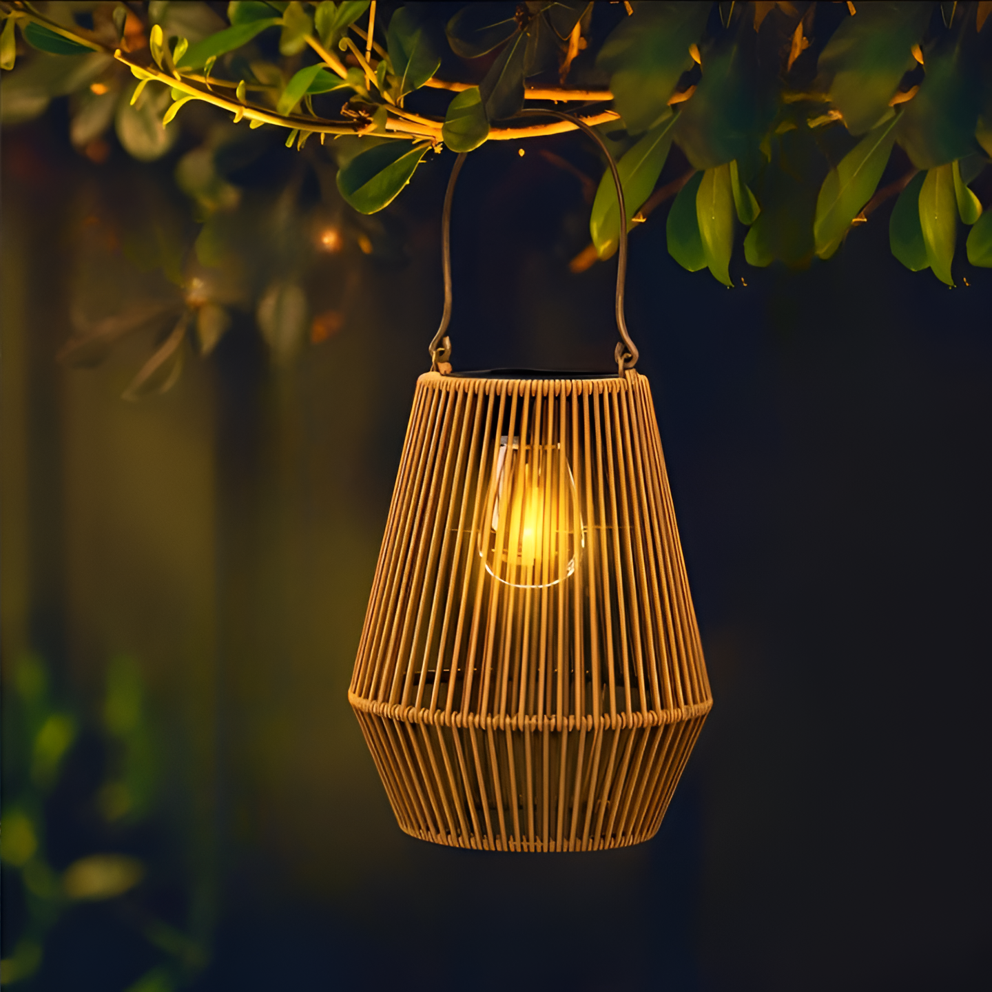 Lampy solarne CageRattan Garden - Lampy solarne bambusowe - Wodoodporna wisząca latarnia 6