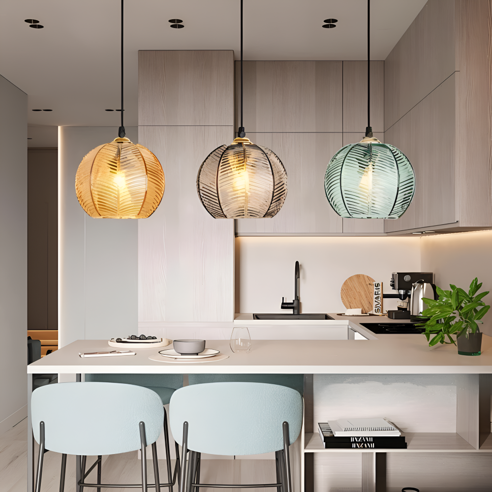 Lampa wisząca do salonu z ryflowanego szkła – klosz Ø 15 do 25 cm w 3 kolorach