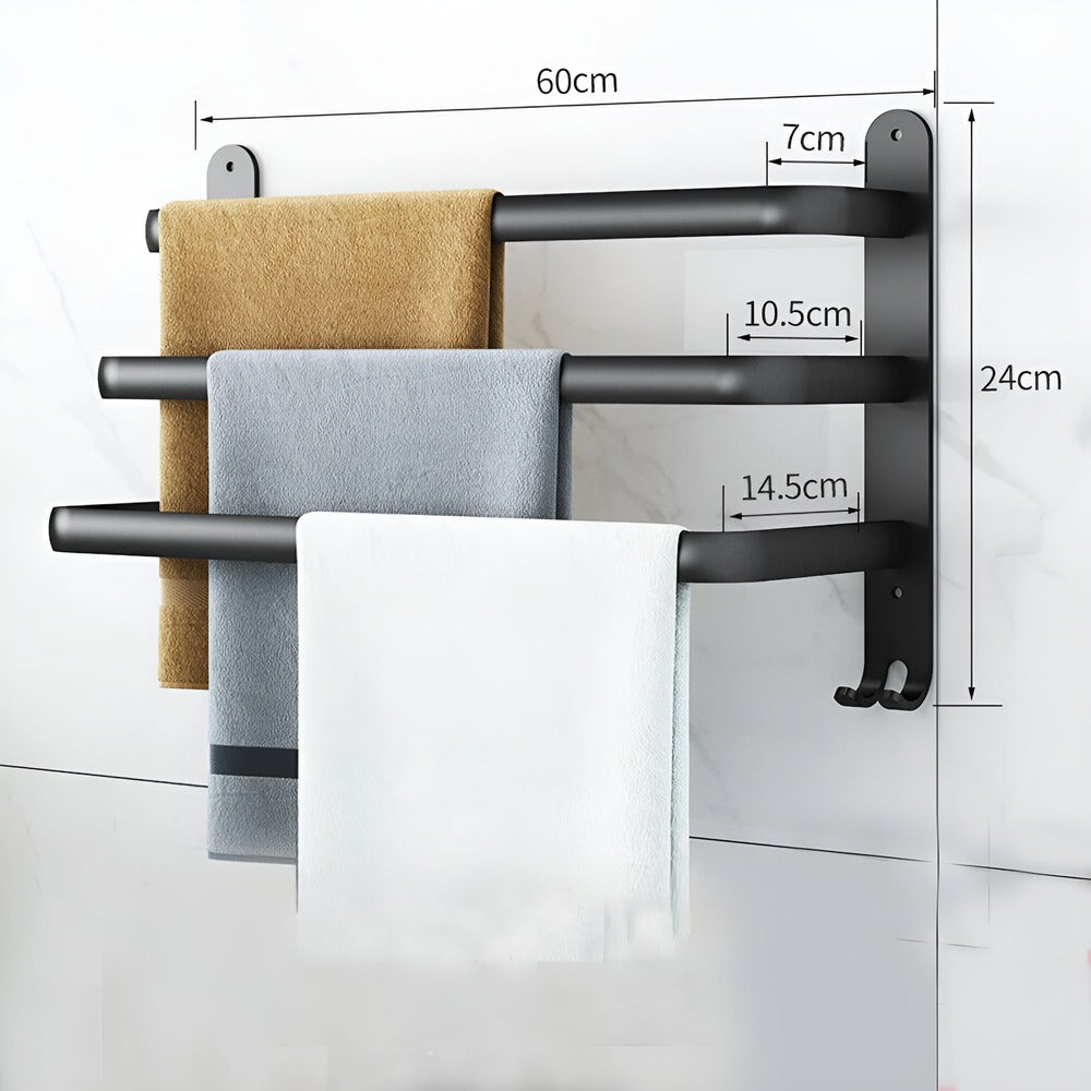Stylowy Wieszak na Ręczniki - Czarny Anodowany Aluminium do Łazienki z Łatwym Montażem - 4