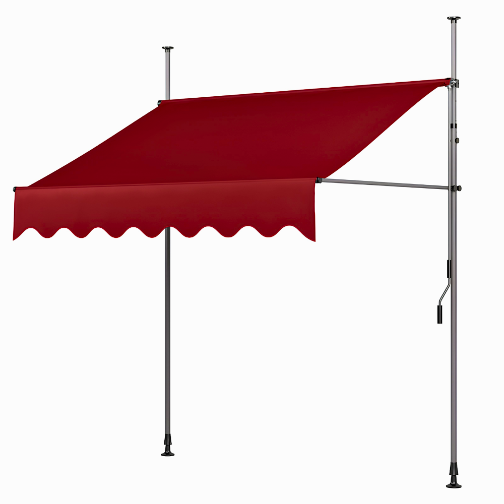 Markiza balkonowa z zaciskiem bez wiercenia | Markiza balkonowa rozkładana ręcznie z korbą, regulowanymi na wysokość słupkami podporowymi i osłoną przeciwsłoneczną na taras, do ogrodu i na balkon 10