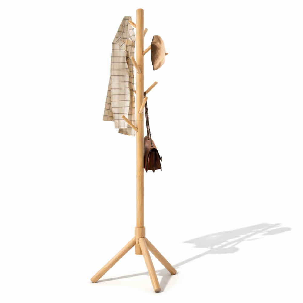 Minimalistyczny Wieszak Stojący na Ubrania 175cm - Solidne Drewno w Naturalnym Kolorze do Przedpokoju 0