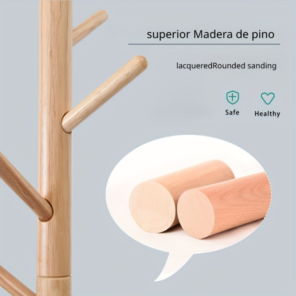 Minimalistyczny Wieszak Stojący na Ubrania 175cm - Solidne Drewno w Naturalnym Kolorze do Przedpokoju 2