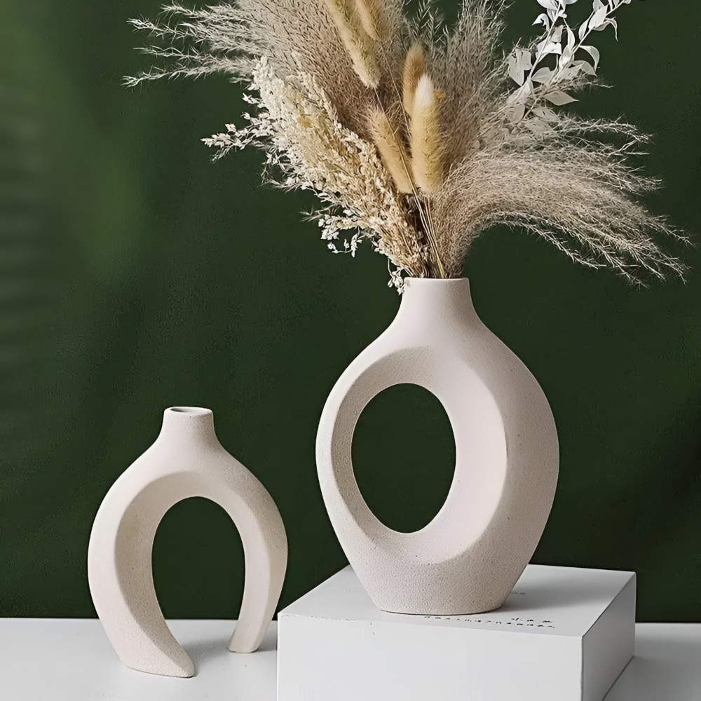 Nordic Minimalist Ceramic Vases Set of 2 - Matte White Elegant Decor for Dried Flowers 1