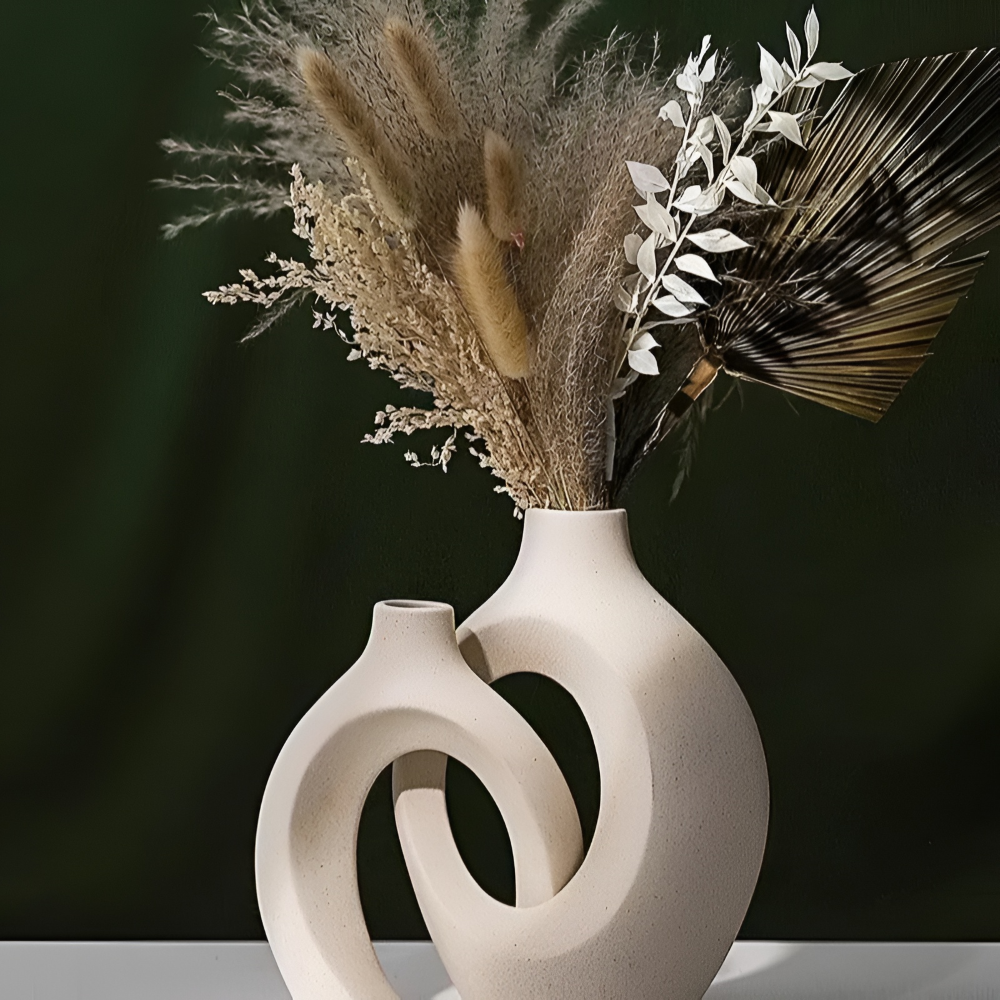 Nordic Minimalist Ceramic Vases Set of 2 - Matte White Elegant Decor for Dried Flowers 2