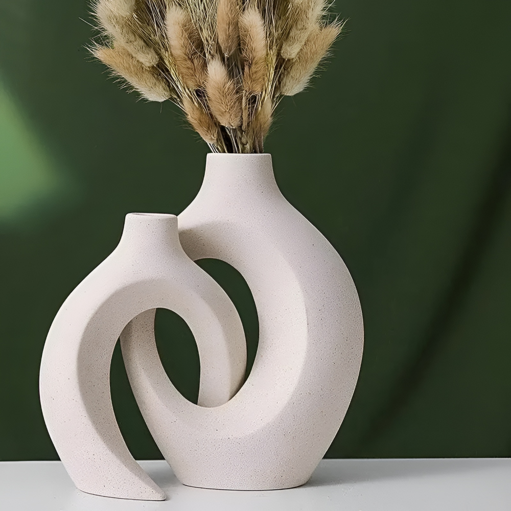 Nordic Minimalist Ceramic Vases Set of 2 - Matte White Elegant Decor for Dried Flowers 3