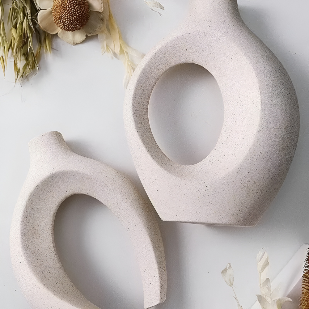 Nordic Minimalist Ceramic Vases Set of 2 - Matte White Elegant Decor for Dried Flowers 5