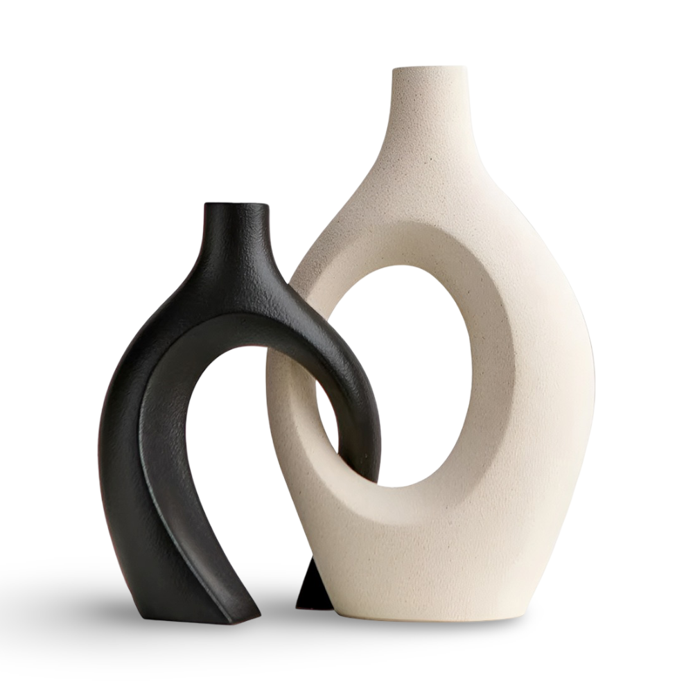 Nordic Minimalist Ceramic Vases Set of 2 - Matte White Elegant Decor for Dried Flowers 9
