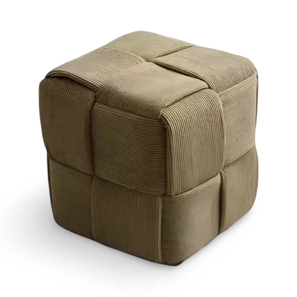 Nordic Wooden Stool 28x28cm - Soft White Corduroy Accent for Living Room 12