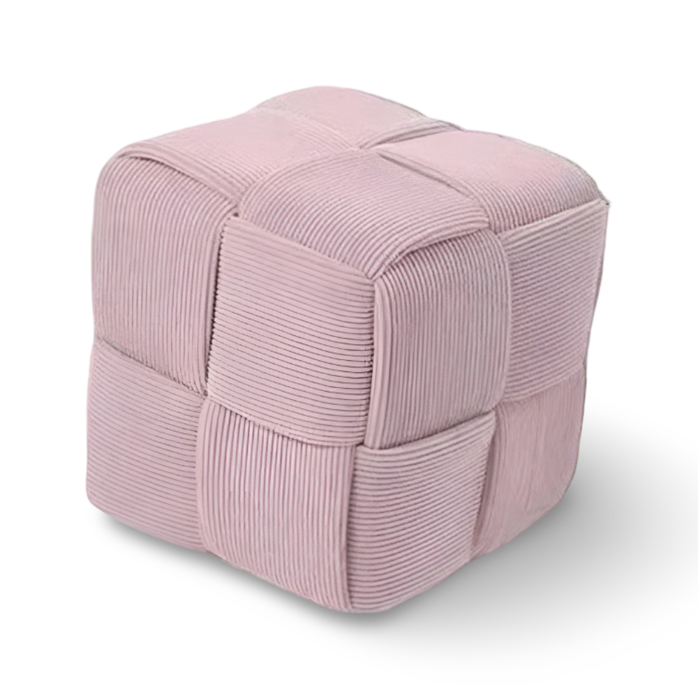 Nordic Wooden Stool 28x28cm - Soft White Corduroy Accent for Living Room 13