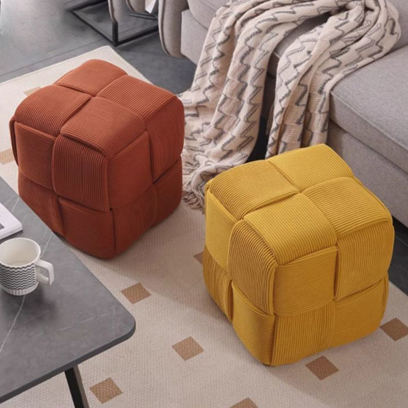 Nordic Wooden Stool 28x28cm - Soft White Corduroy Accent for Living Room 4