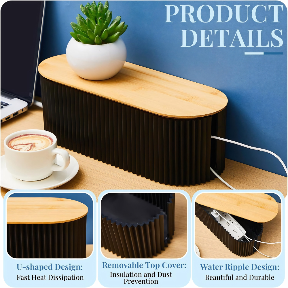 Nordycki Organizer Na Kable 33x13x11 cm – Elegancka Plastikowo-Drewniana Skrzynka Do Salonu 6