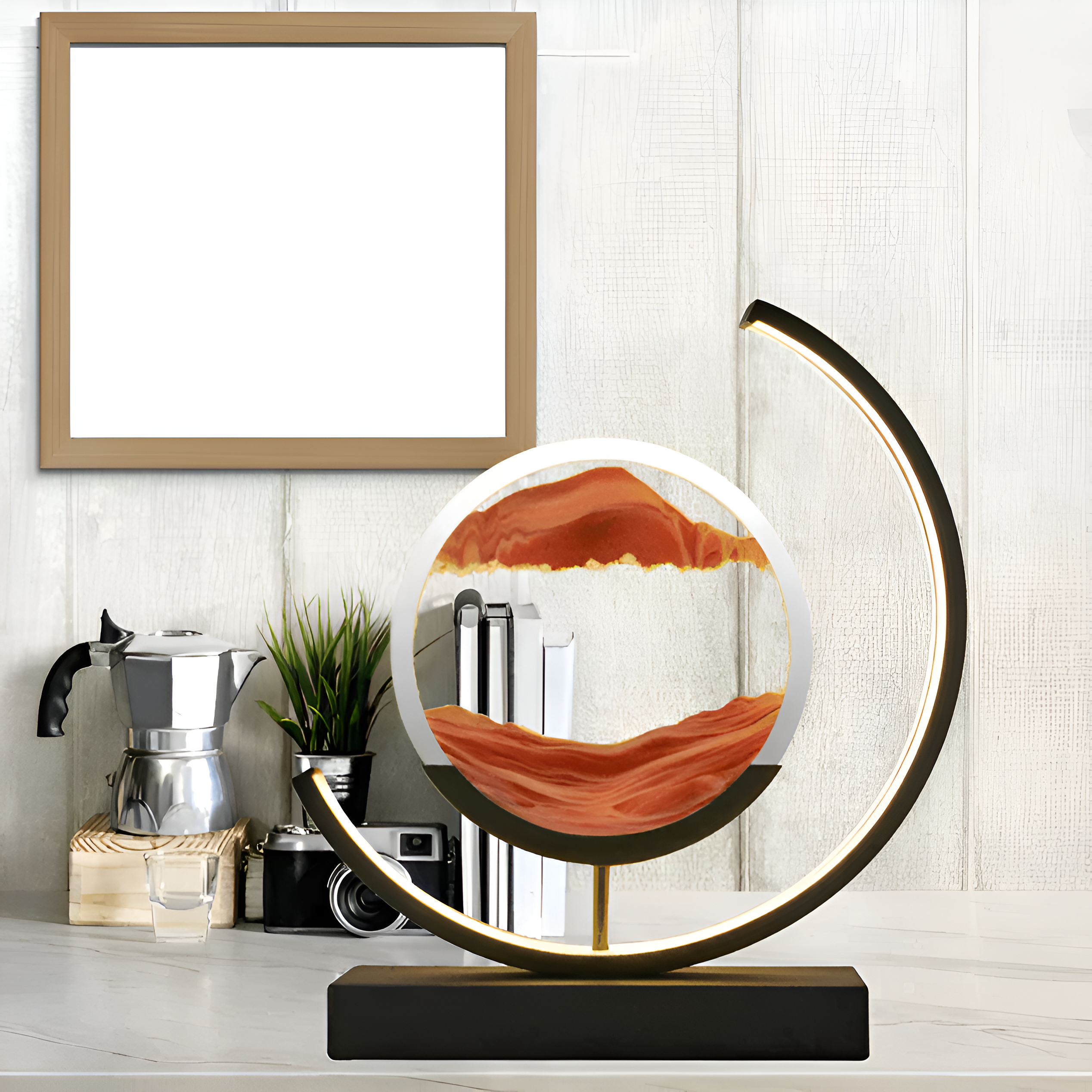 Nowoczesna Lampa Piaskowa Sand Glow - Metalowo-Szklana z Pilotem, 3 Barwy Światła do Relaksu 2