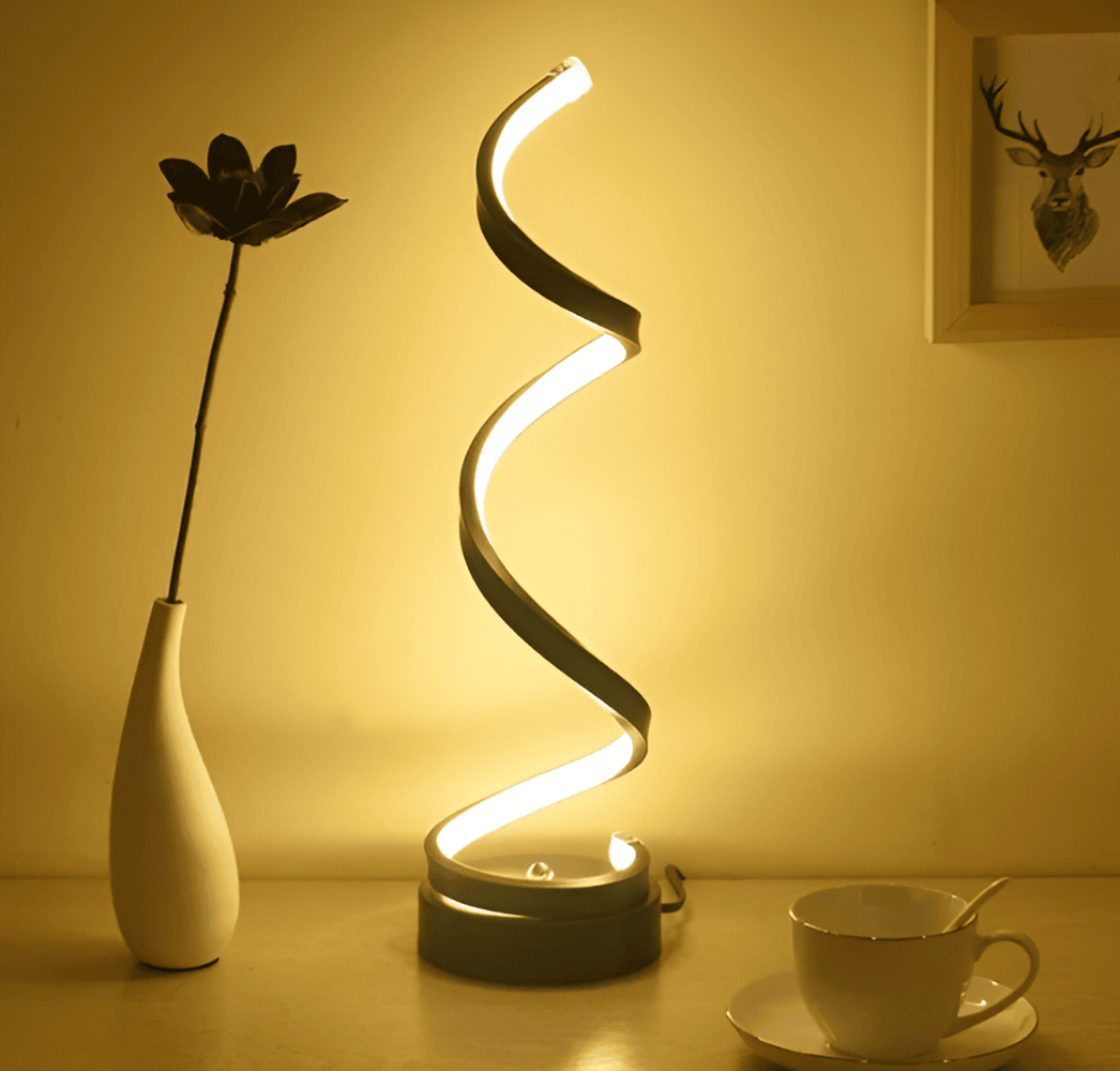 Nowoczesna Spiralna Lampa Stołowa LED - Aluminium Biała z Dotykowym Sterowaniem do Eleganckiego Wnętrza 1