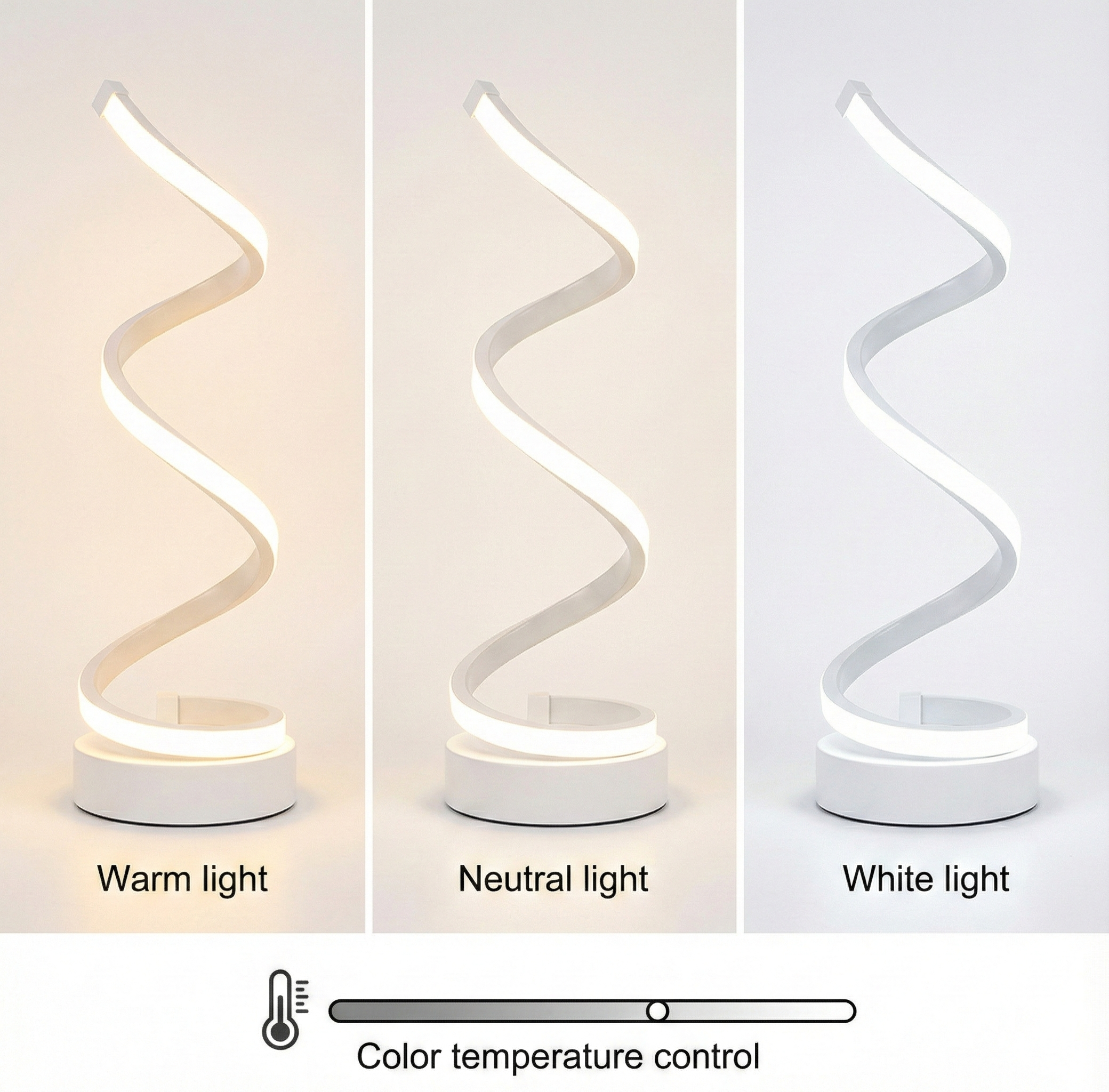 Nowoczesna Spiralna Lampa Stołowa LED - Aluminium Biała z Dotykowym Sterowaniem do Eleganckiego Wnętrza 6