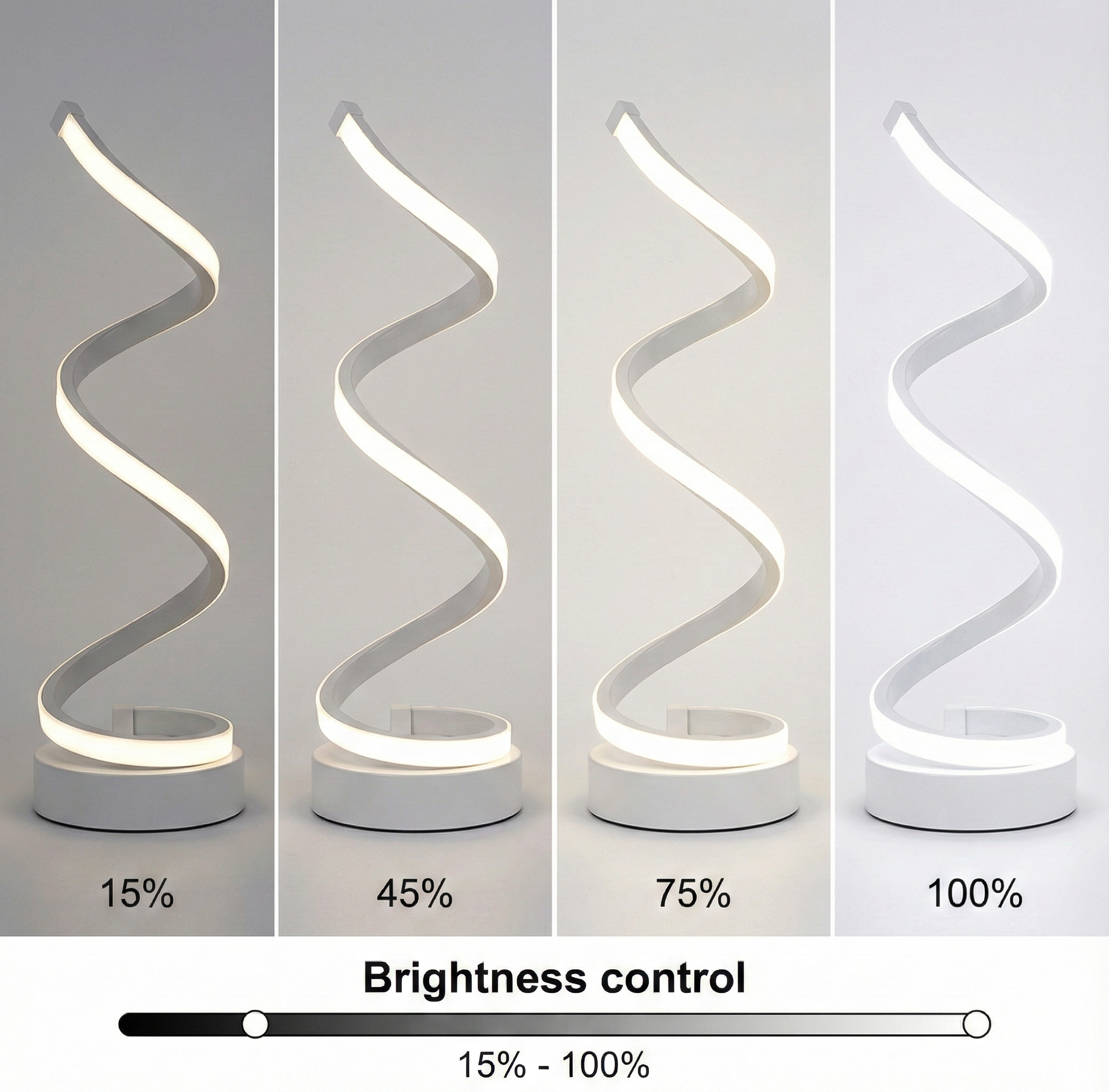 Nowoczesna Spiralna Lampa Stołowa LED - Aluminium Biała z Dotykowym Sterowaniem do Eleganckiego Wnętrza 7