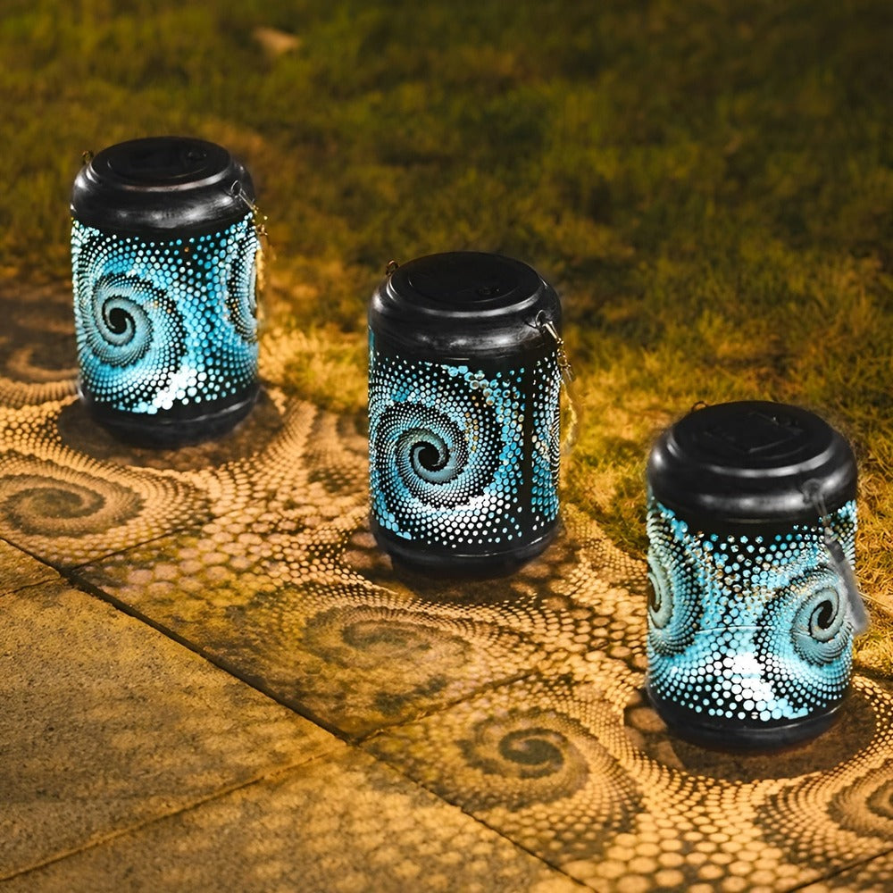 Nowoczesna Żelazna Lampa Ogrodowa - Spiralny Wzór, Oświetlenie Słoneczne do Ogrodu 1