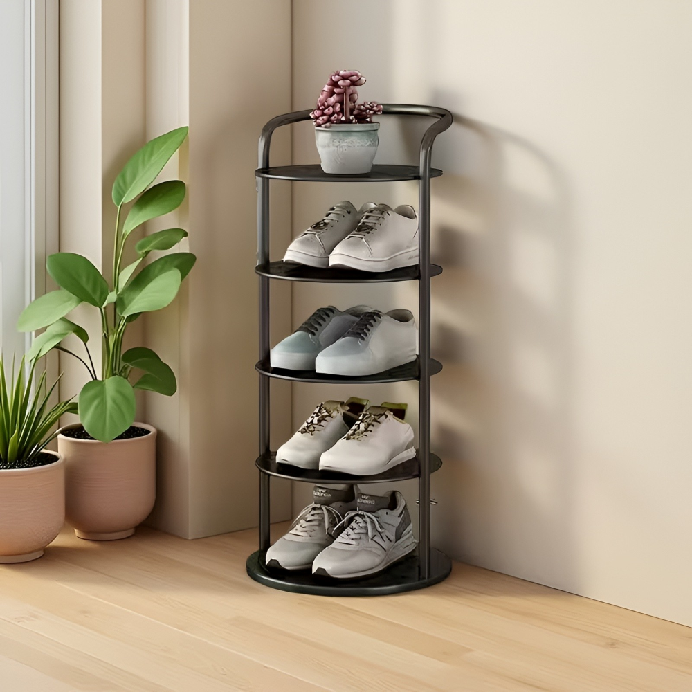 Nowoczesna, minimalistyczna szafka na buty z 5 półkami - Wytrzymała stal węglowa w kolorze złotym, zapewniająca oszczędność miejsca i porządek w przedpokoju 2