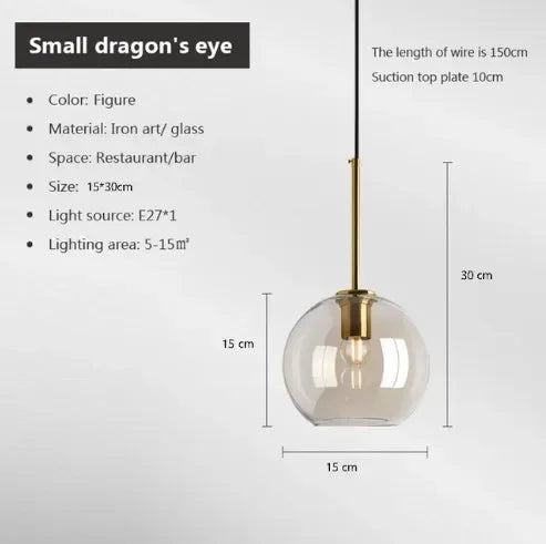 Nowoczesna nordycka lampa wisząca w stylu loft ze szkła, połyskująca, industrialna, dekoracyjna, oprawa oświetleniowa E27/E26 do kuchni i restauracji 0