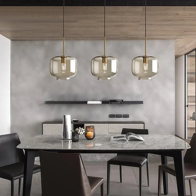 Nowoczesna nordycka lampa wisząca w stylu loft ze szkła, połyskująca, industrialna, dekoracyjna, oprawa oświetleniowa E27/E26 do kuchni i restauracji 2