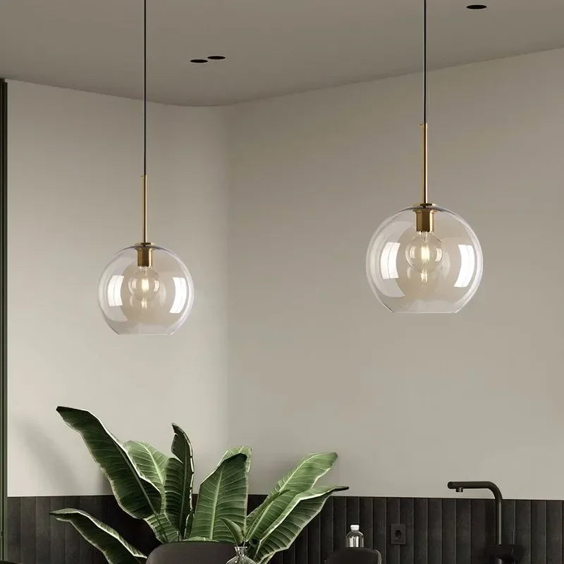 Nowoczesna nordycka lampa wisząca w stylu loft ze szkła, połyskująca, industrialna, dekoracyjna, oprawa oświetleniowa E27/E26 do kuchni i restauracji 4