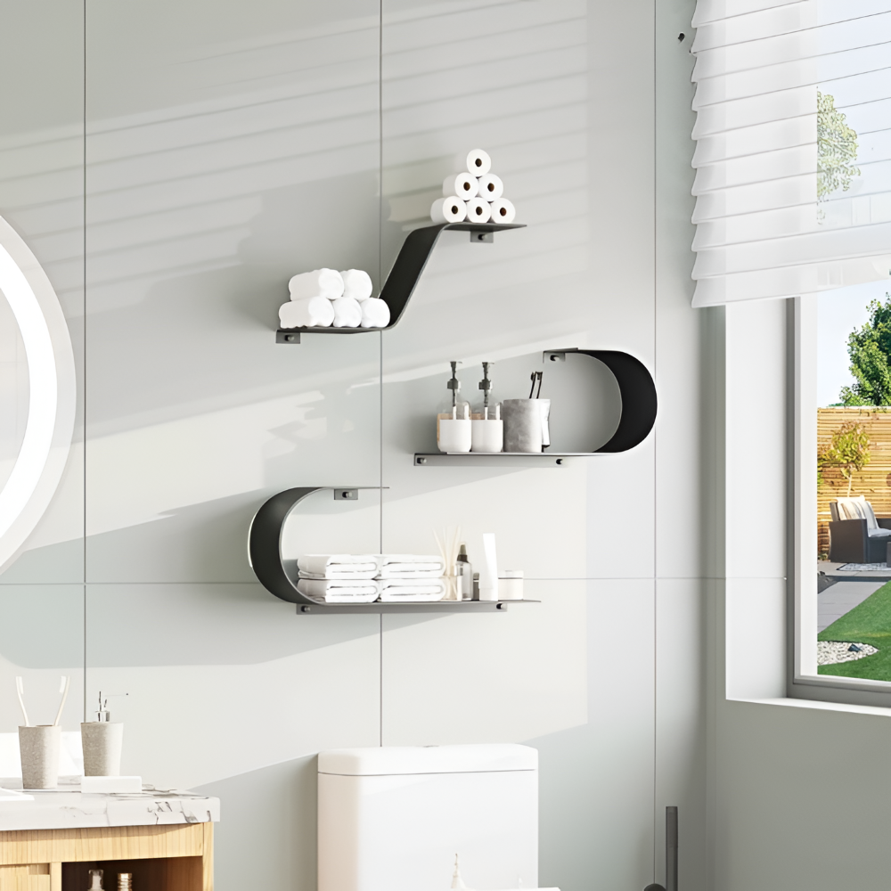 Nowoczesne Półki Ścienne 3szt - Czarny Stalowy Design do Dekoracji i Przechowywania 4