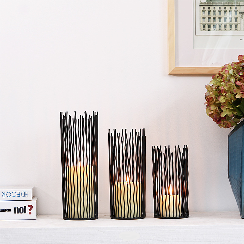 Nowoczesny Abstrakcyjny Świecznik 30x10cm - Czarne Żelazo Elegancka Dekoracja do Wnętrz 3