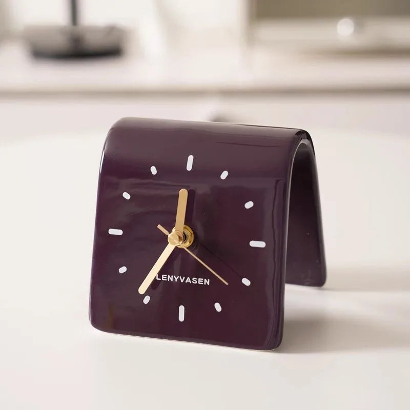 Nowoczesny Ceramiczny Zegar na Biurko 11.8cm - Matowy Brąz Elegancki Element Dekoracyjny 13