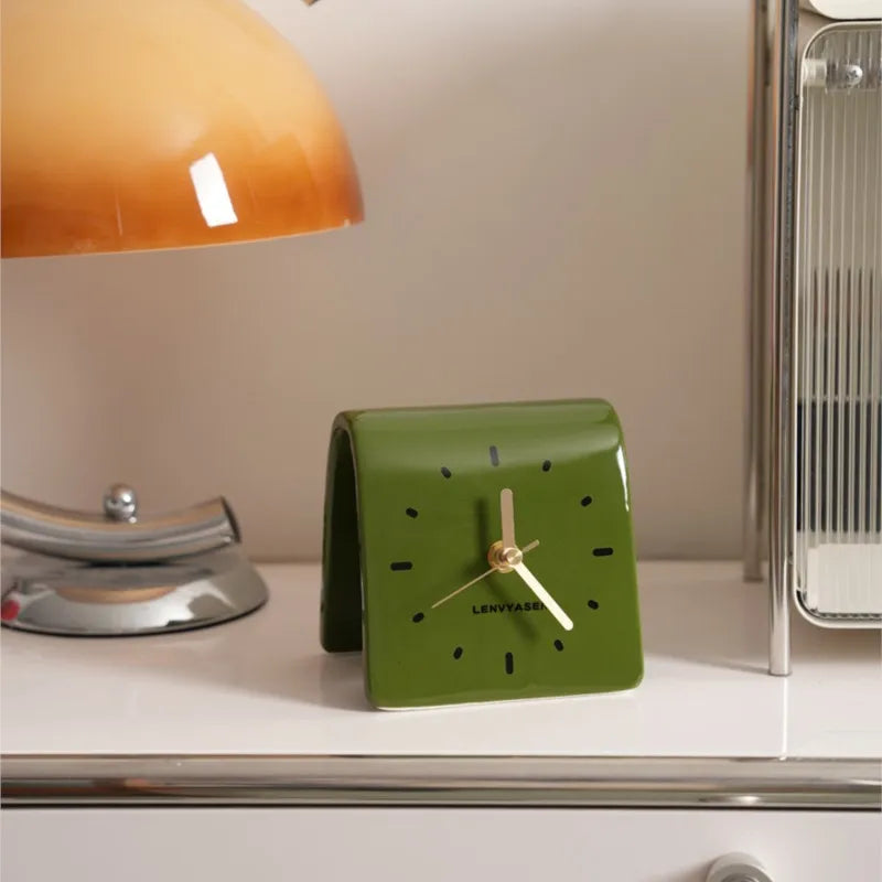 Nowoczesny Ceramiczny Zegar na Biurko 11.8cm - Matowy Brąz Elegancki Element Dekoracyjny 4
