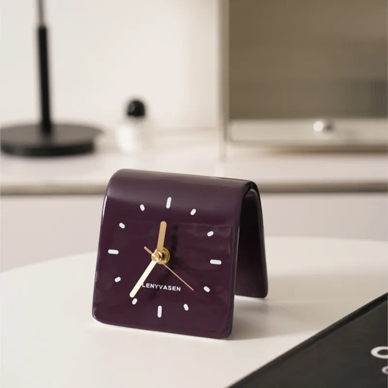 Nowoczesny Ceramiczny Zegar na Biurko 11.8cm - Matowy Brąz Elegancki Element Dekoracyjny 5