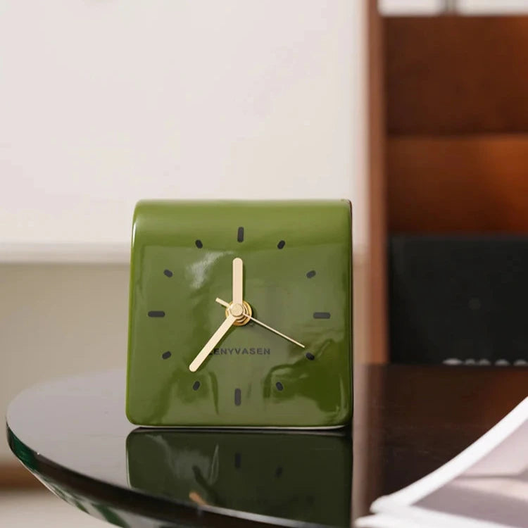 Nowoczesny Ceramiczny Zegar na Biurko 11.8cm - Matowy Brąz Elegancki Element Dekoracyjny 8