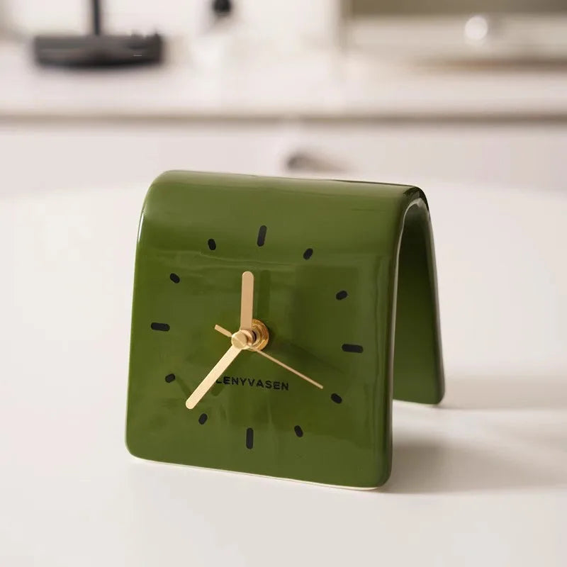 Nowoczesny Ceramiczny Zegar na Biurko 11.8cm - Matowy Brąz Elegancki Element Dekoracyjny 9