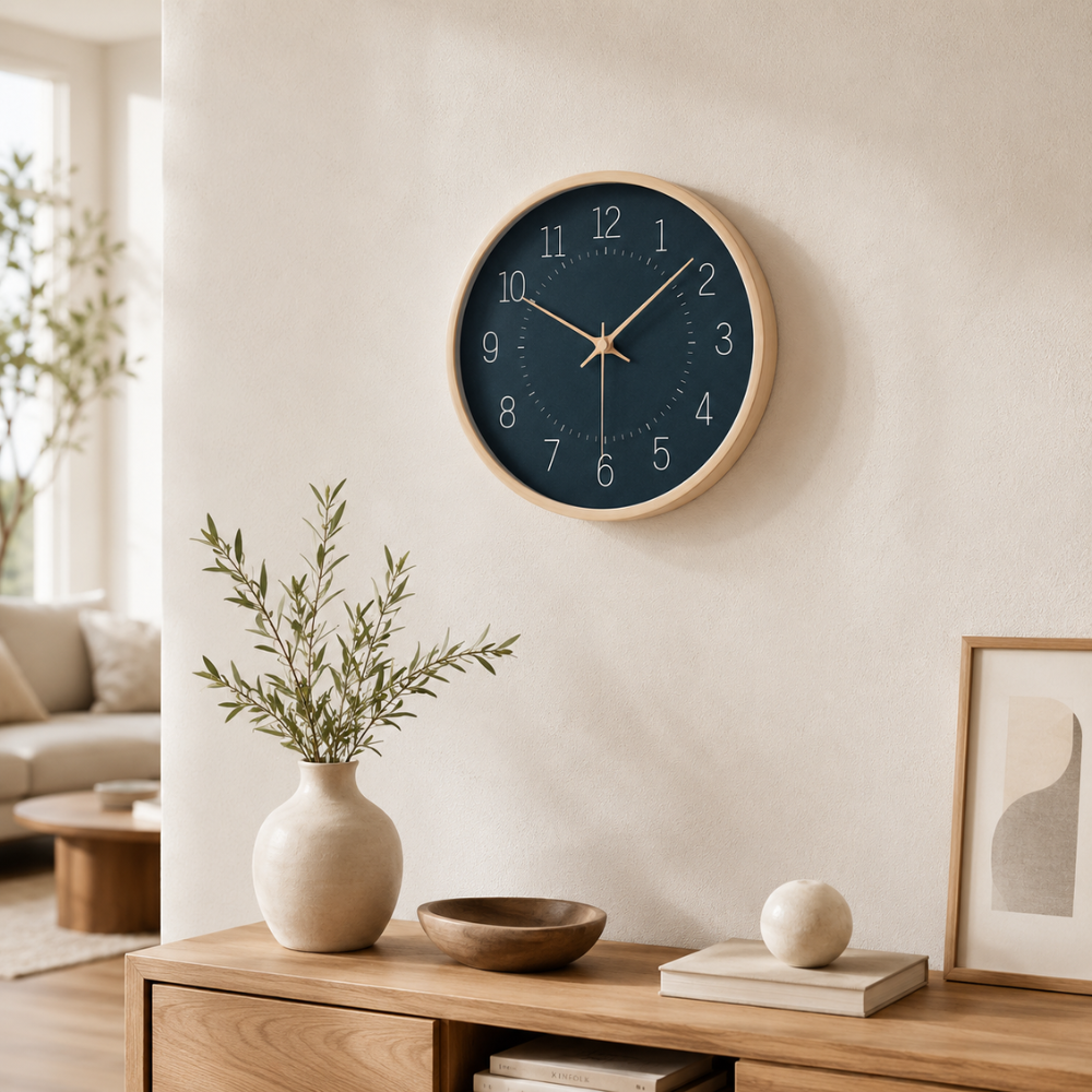 Nowoczesny zegar ścienny z drewna – Ø 30 cm – Cichy i bezgłośny mechanizm – Skandynawski design – Naturalne drewno 4