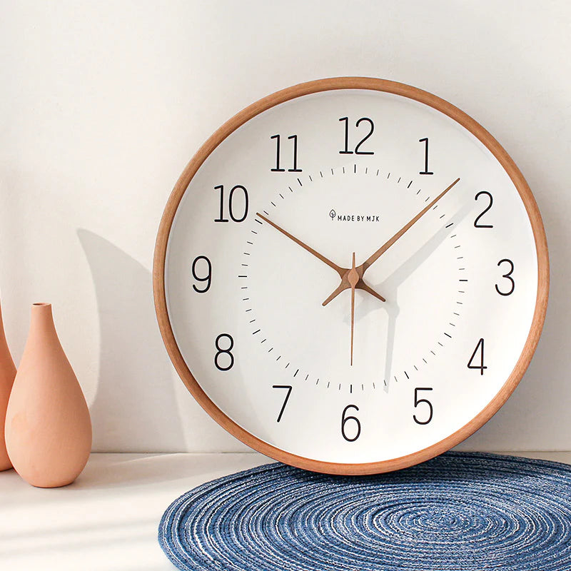 Nowoczesny zegar ścienny z drewna – Ø 30 cm – Cichy i bezgłośny mechanizm – Skandynawski design – Naturalne drewno 6