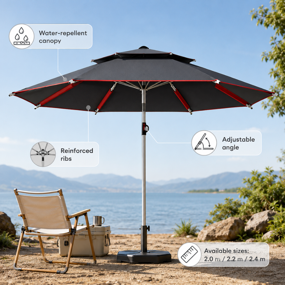 Regulowany parasol ogrodowy 2 m, 2,2 m, 2,4 m Parasol plażowy, wodoodporny, ogrodowy, na taras, kemping, plażę 1