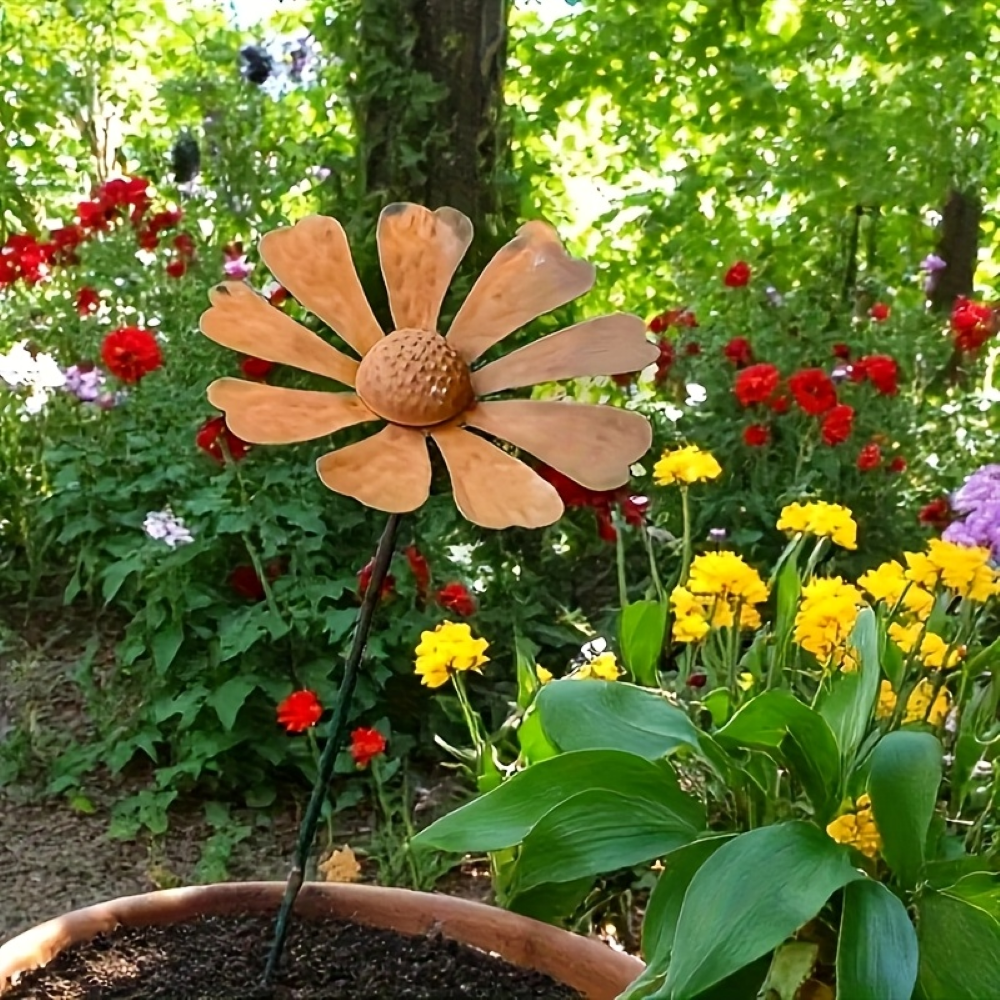 Rustykalna Ozdoba Ogrodowa - Metalowy Kołek Rzeźba Stokrotki 65 cm do Ogródków 3