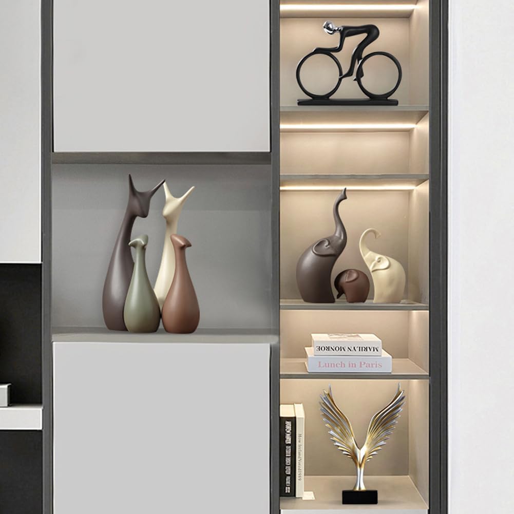 Rustykalne Figurki Dekoracyjne Jeleni Zestaw 4 Sztuk - Ceramiczne w Ciepłych Odcieniach do Salonu i Ogrodu 1