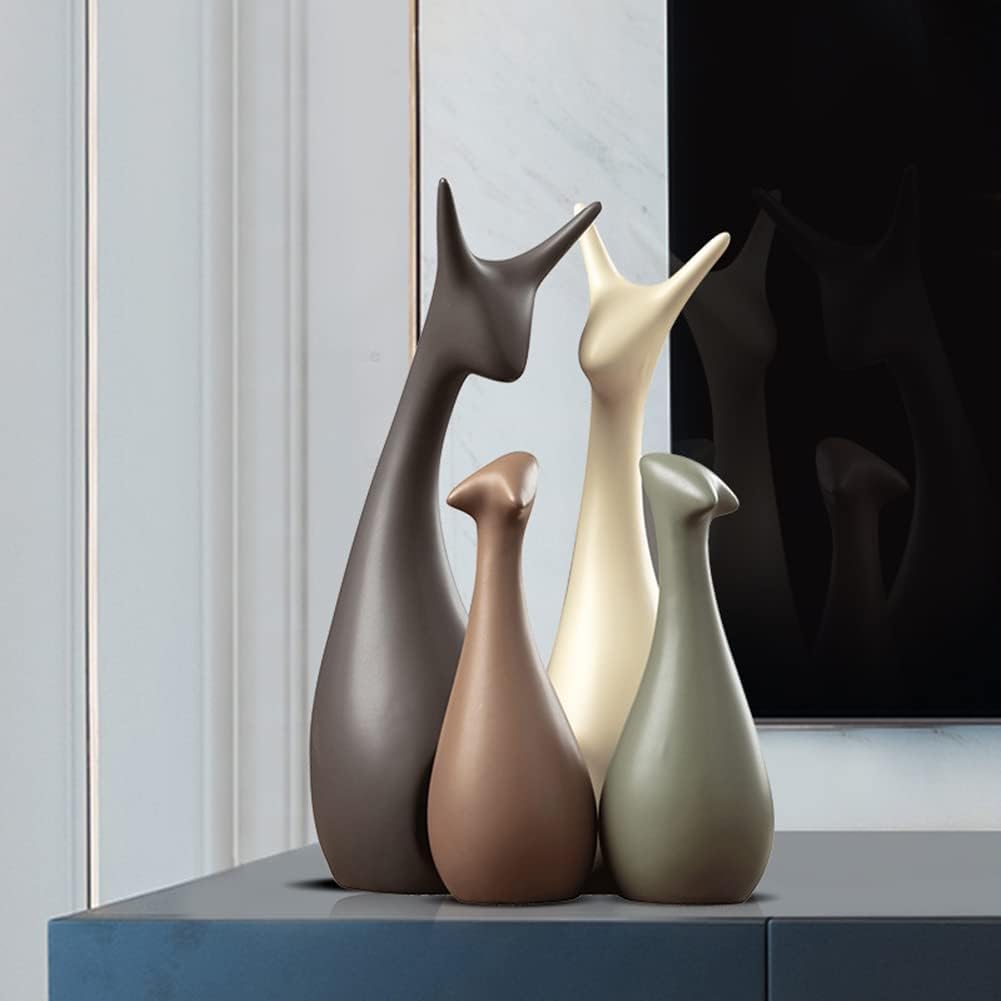 Rustykalne Figurki Dekoracyjne Jeleni Zestaw 4 Sztuk - Ceramiczne w Ciepłych Odcieniach do Salonu i Ogrodu 2